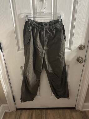 Forever 21 Olive Green Pinstripe Baggy Parachute Pants